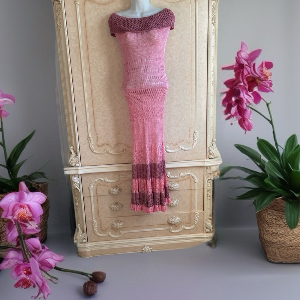 Handmade Pink Mesh Maxi Dress - Picture 2 of 12